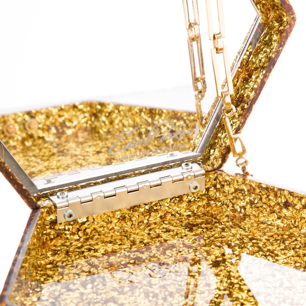 Edie Parker Gold Flames Macy Hexagonal Clutch - Picture 6 of 7